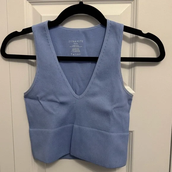 Dynamite Light Blue Ribbed Crop Top - Picture 1 of 2